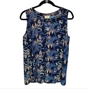 Ember Boho Paisley Print Sheer Mesh Tank Top Cut Out Chest Button Up Size L